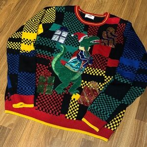 Colorful Dinosaur Patchwork Christmas Sweater